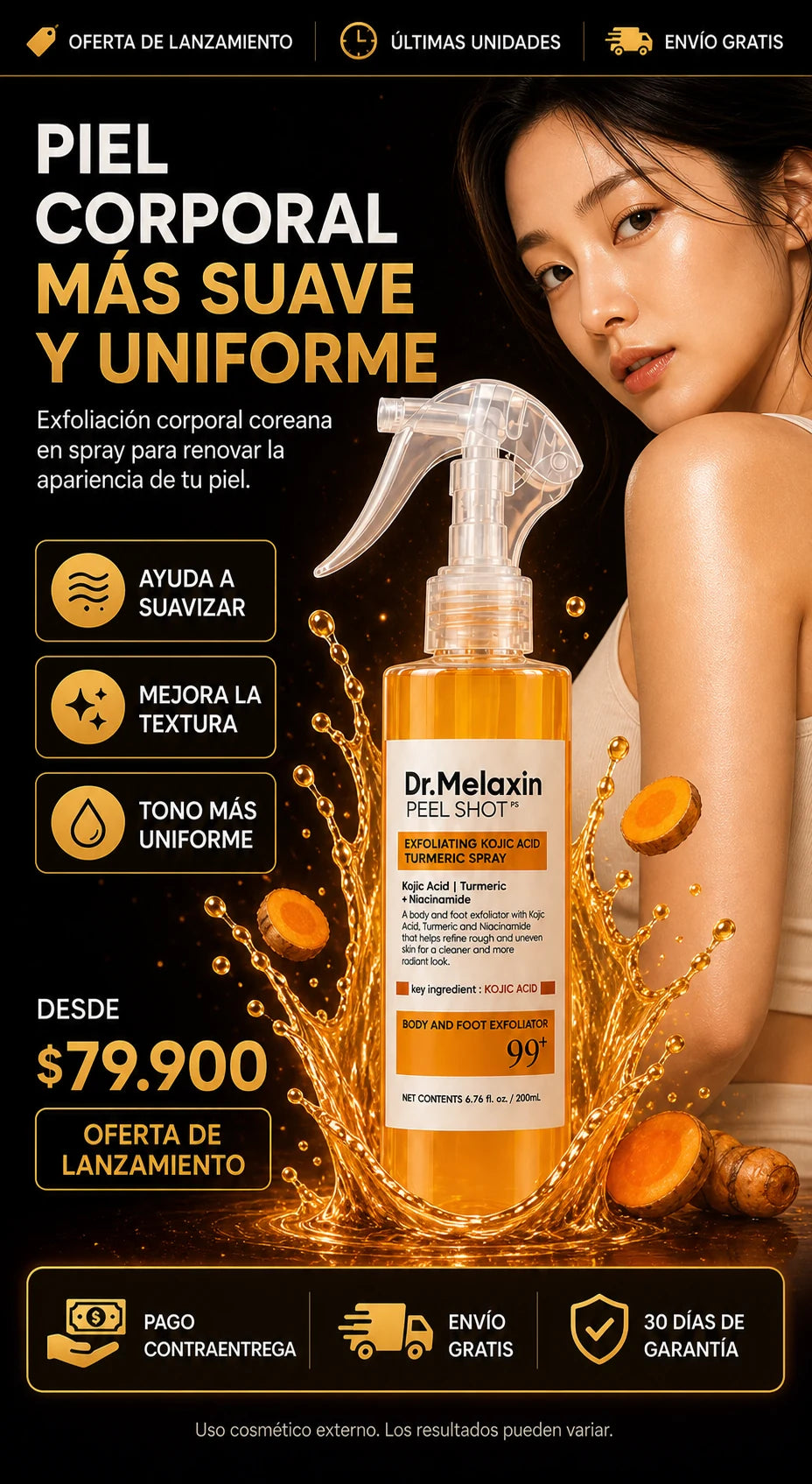 Dr. Melaxin Peel Shot, exfoliante corporal coreano en spray, oferta desde 79.900 pesos