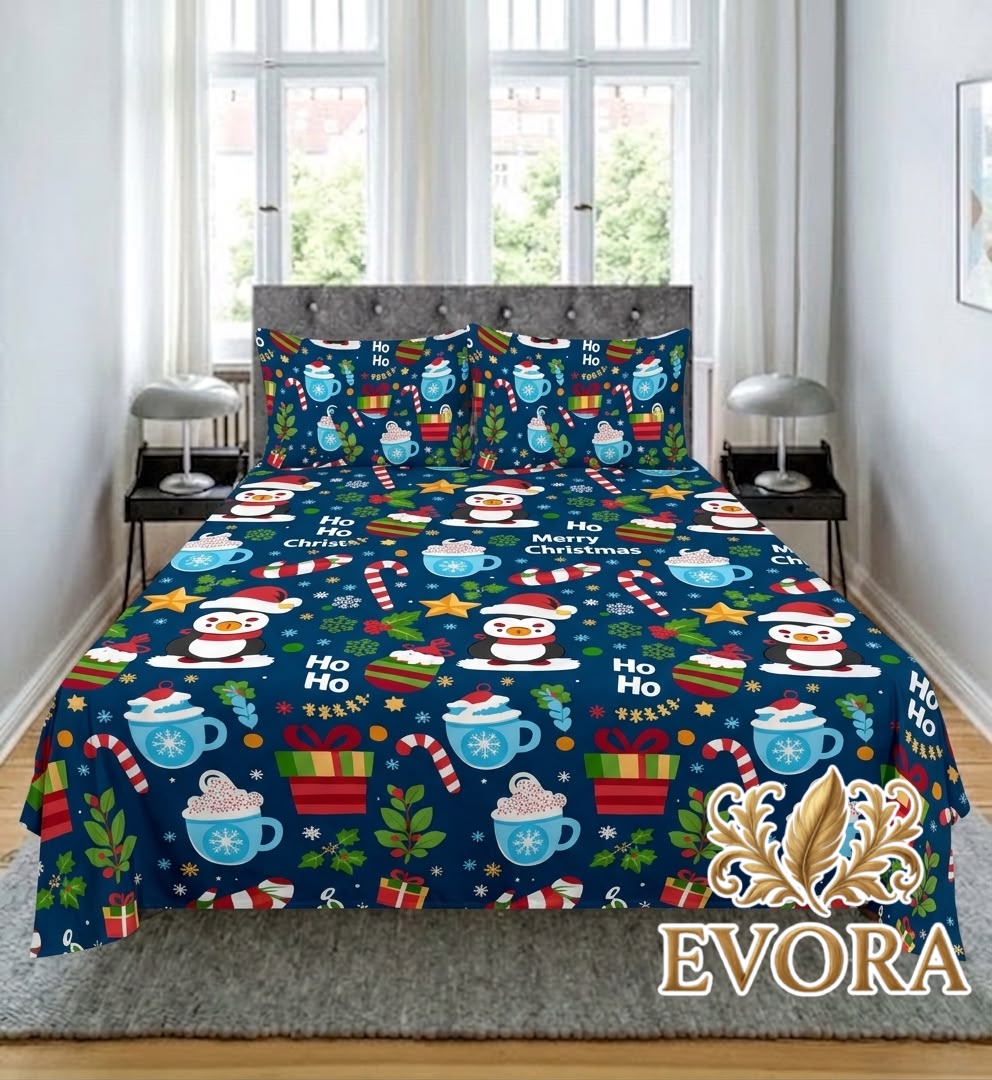 Sábanas navideñas azules con pingüinos