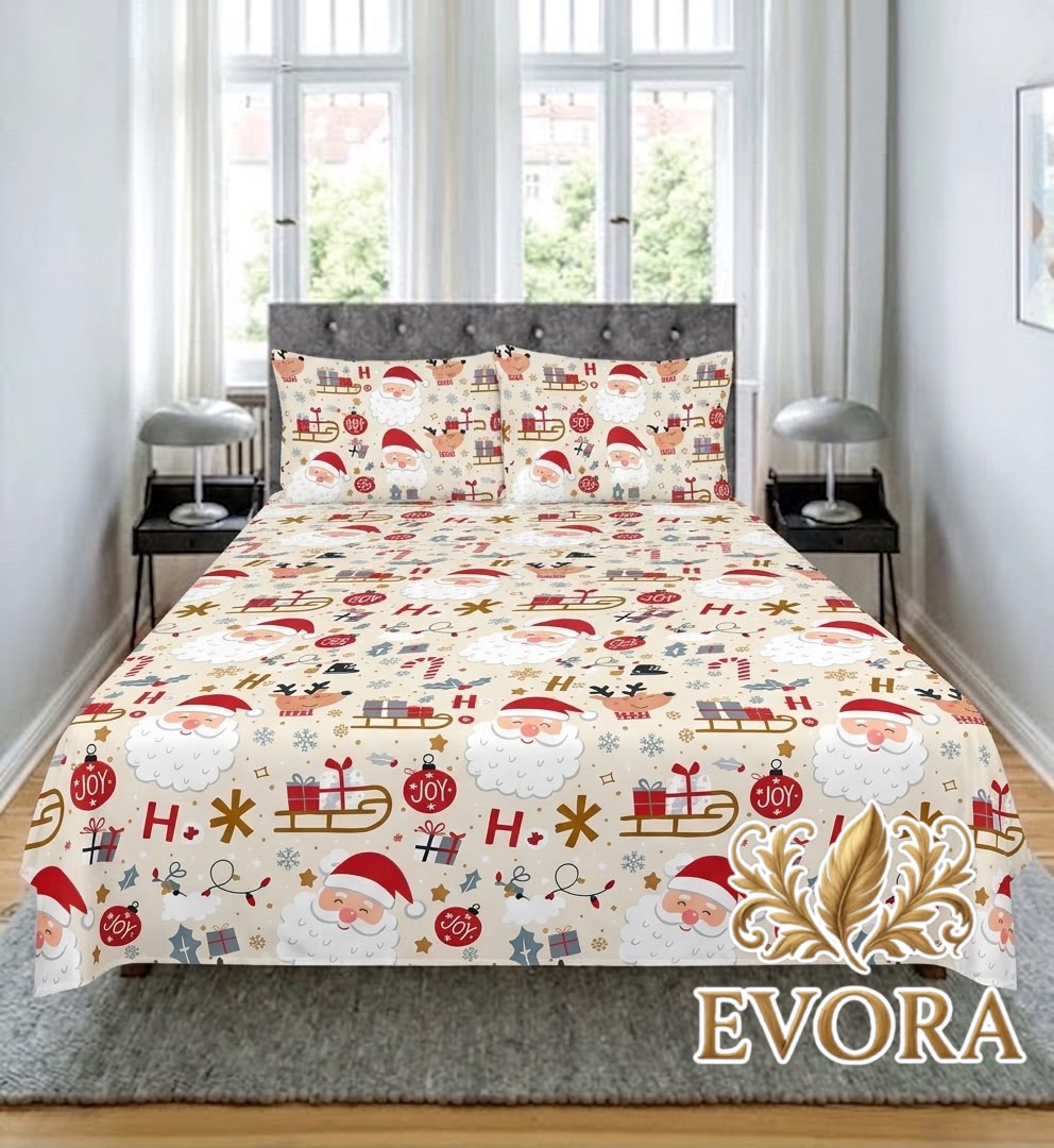 Sábanas navideñas beige con Papá Noel
