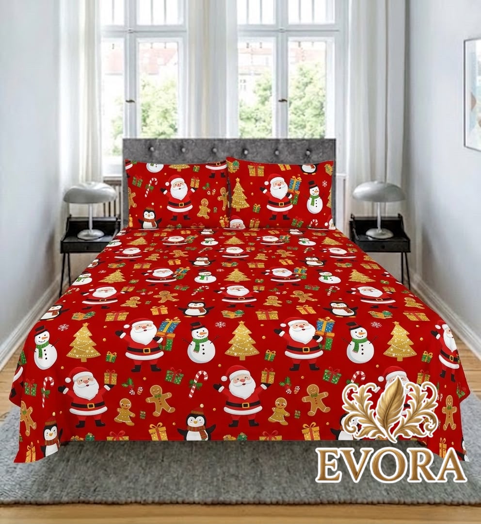 Sábanas navideñas rojas con Papá Noel