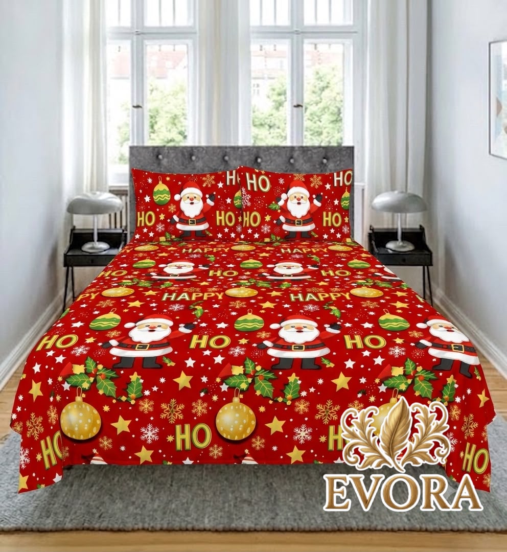 Sábanas navideñas rojas con Papá Noel