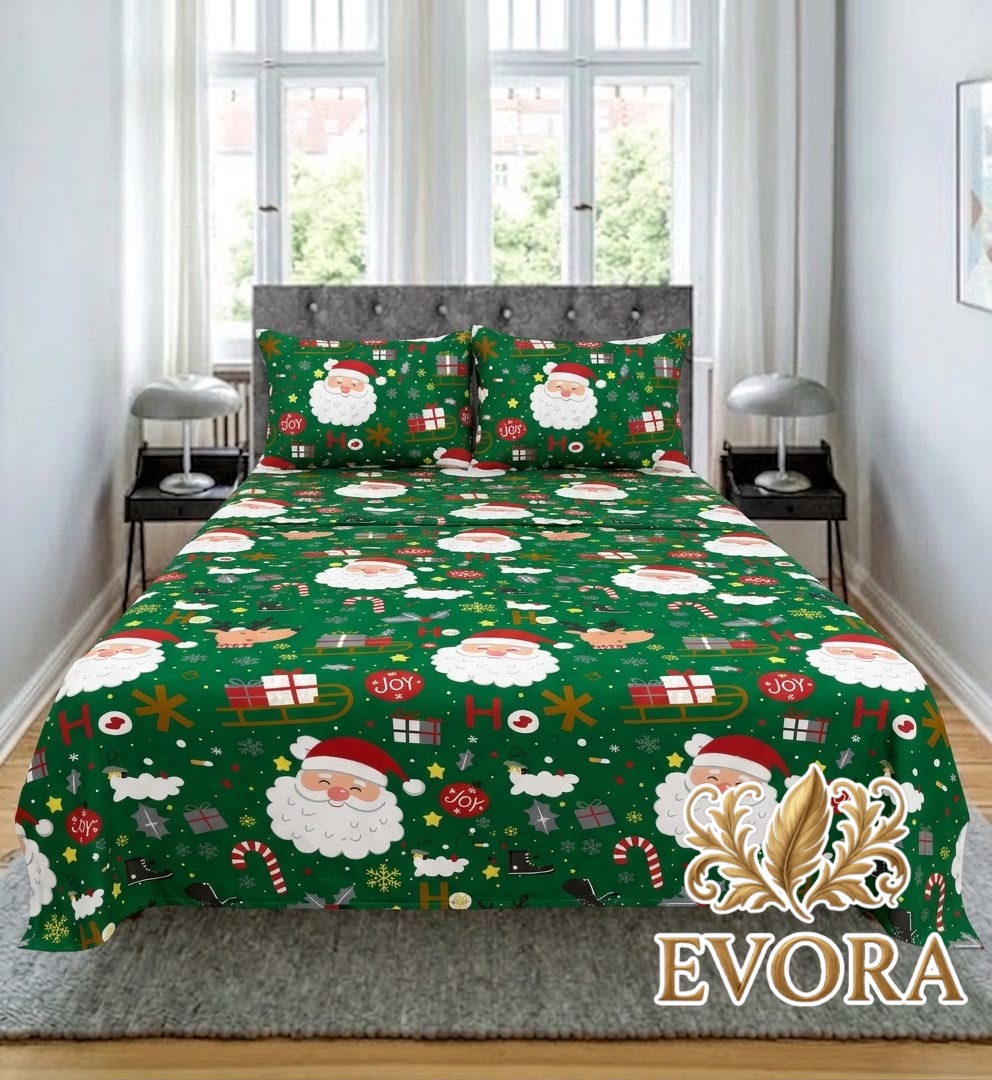 Sábanas navideñas verdes con Papá Noel